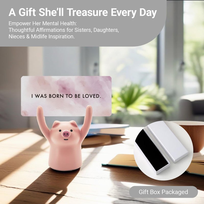 ZEARPT Affirmation Card Deck for Women, Self Care Gift, Positive Affirmation Cards with Holder, Gift for Her, Daughter, Niece, Sister, Daily Affirmations, Midlife Manifestation Gift (Pink - Pig) - Image 5